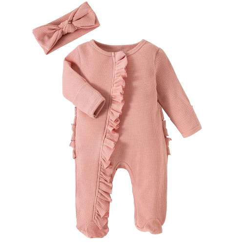 WIBACKER Newborn Baby Girl Fall Winter Outfits Clothes Knit Jumpsuit Ruffle Romper Zip Up Coming Home Outfit Footies Bodysuit