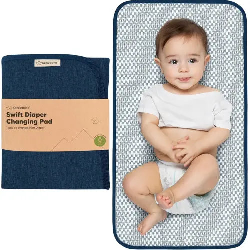 KeaBabies Portable Diaper Changing Pad, Easy Wipe Clean - Foldable Waterproof Baby Changing Mat for Diaper Bag, Compact, Lightweight, 25x13 Newborn, Infant, Baby Changer Travel Essential (Navy Blue)