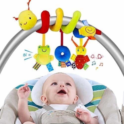 Molucky Baby Comfort Toys, Crib Hanging Rattles Toys,Infant Baby Worm Crib Bed Around Rattle Bell Cartoon Insect Spiral Hanging Toy with Ringing Bell for Stroller Car Seat Bar for Babies