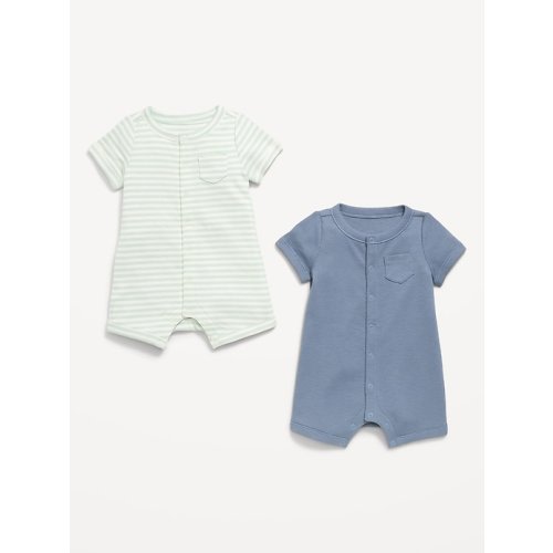Short-Sleeve Ribbed Pocket One-Piece Romper 2-Pack for Baby