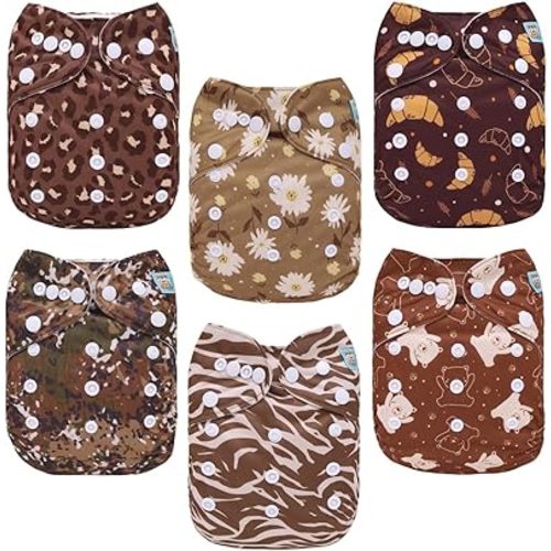 ALVABABY Baby Cloth Diaper 6 Packs with 12 Inserts Cloth Diaper Covers Adjustable Washable Reusable for Baby Girls Boys 6DM114-AU