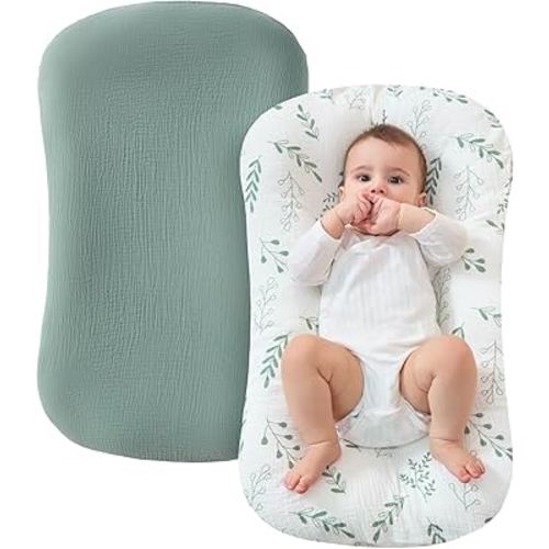 JELLYMONI Muslin Baby Lounger Cover, 100% Cotton 2 Pack Infant Lounger Cover to Protect Lounger from Minor Leaks and Spills, Covers Only No Loungers