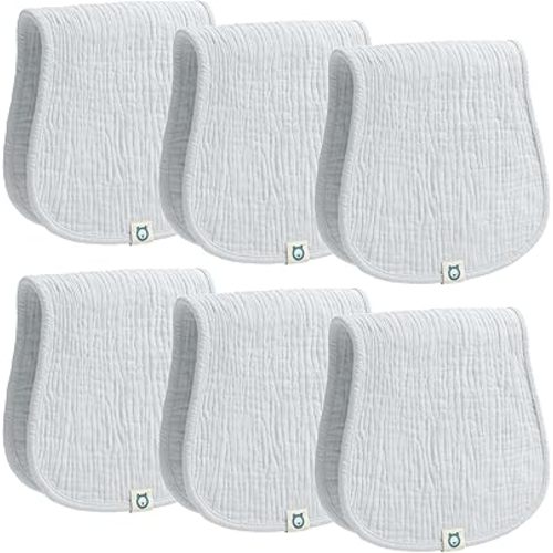 Muslin Burp Cloths Set, 6 Pieces, 100% Organic Cotton Hand Washcloths for Baby Boys and Girls Extra Absorbent and Soft Burping Rags (Blue - Multi Colored)