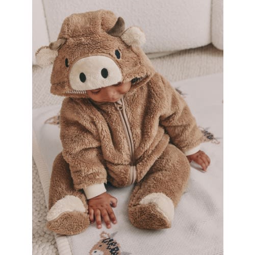 Brown Hamish Hooded Baby Fleece Pramsuit (0-18mths)