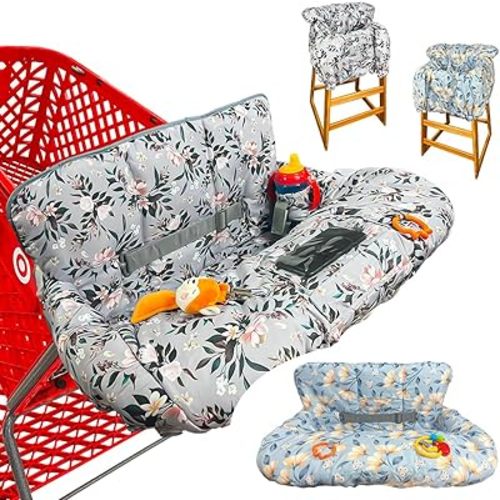 Shopping Cart Cover for Baby, Waterproof Restaurant High Chair Cover - Double Sided Grocery Cart Cover for Baby Boy and Girl -Extra Large - Perfect Baby Registry Gift (Silver)