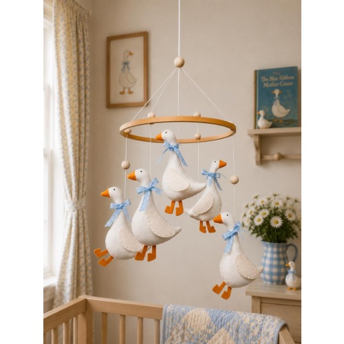 Goose Baby Mobile for Crib | Blue Ribbon Nursery Decor Handmade Farmhouse Baby Gift