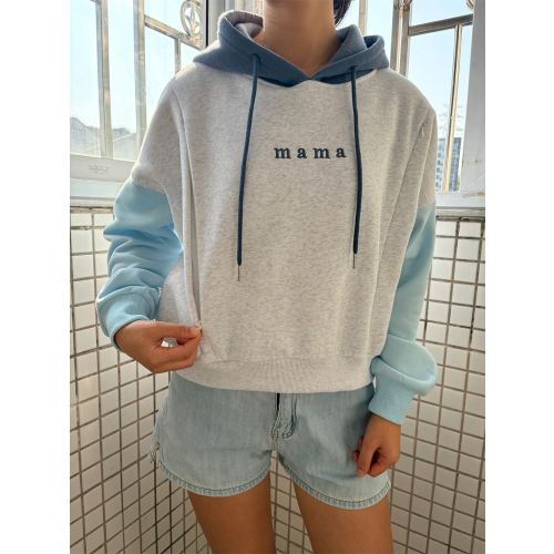 Embroidered Mama Color Block Nursing Cropped Hoodie – Giftifymama