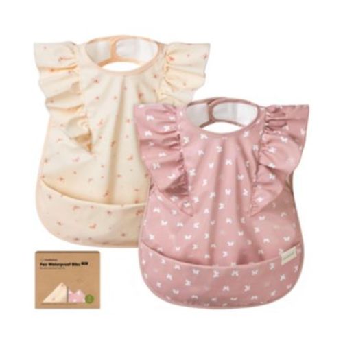 2-Pack Fae Waterproof Bibs for Baby Girl, Boy - Large Baby Bibs for Eating, Infant Feeding Essentials, Lightweight, Cute