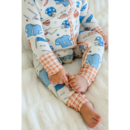 Convertible Bamboo Zip Romper in Huddles & Cuddles Blue | Caden Lane