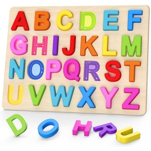 Alphabet Puzzles, Wooden Puzzles for Toddlers, ABC Shape Puzzles for Kids, Preschool Learning Activities, Gift for Girls Boys