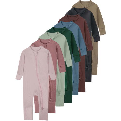 WIBACKER Baby Boy Girl Ribbed Pajamas with Mittens Bamboo Viscose Sleepers 2 Way Zipper Long Sleeve Pjs - 1Pcs Light Pink