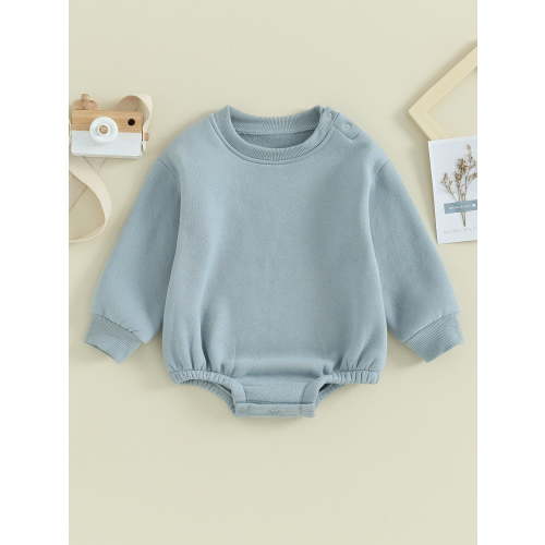 Loicainy Infant Baby Boy Girl Fleece-lined Bodysuit 3 6 9 12 18 Months Solid Color Round Neck Long Sleeve Sweatshirt Romper Toddler Fall Clothes
