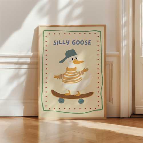 Boy Nursery Room Wall Art, Silly Goose Prints, Baby Room Decor, Neutral Kids Room Decor, Whimsical Nursery Prints, Playroom Decor