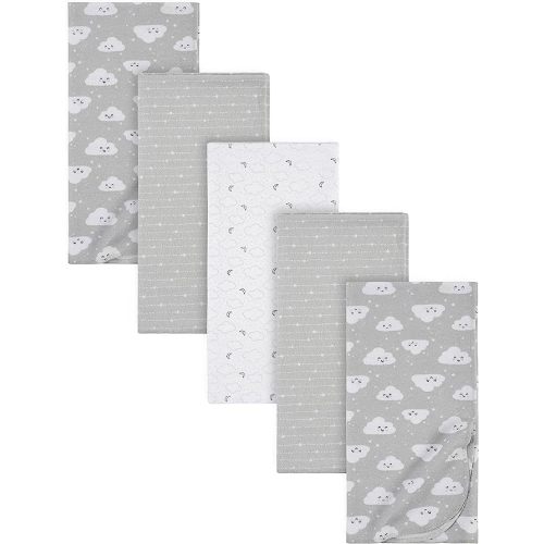 Gerber Boys and Girls Newborn Infant Baby Toddler Nursery 100% Cotton Flannel Receiving Swaddle Blanket, Clouds Grey, 5-Pack