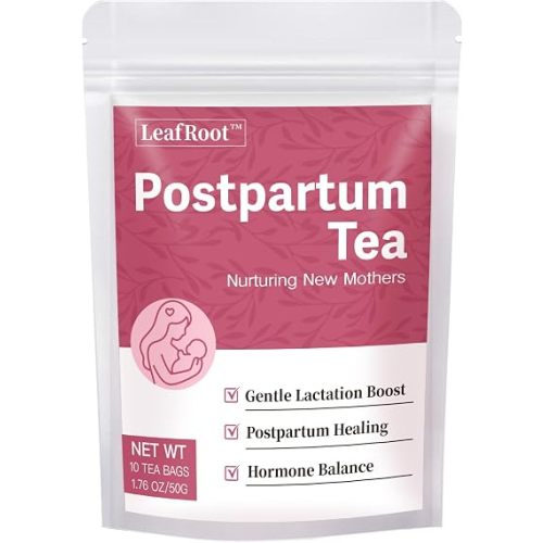 Natural Postpartum Essentials Herbal Tea for Women Postnatal Recovery, Afterease Raspberry Spearmint Post Partum Essential for Breastfeeding Moms, After Pregnancy Hormone Balance Support