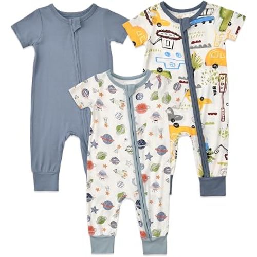 Aablexema Baby Short Sleeve Footless Pjs Zipper Romper 3-Pack