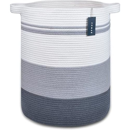 COMSE Extra Large Blanket Basket, Tall Laundry Basket, Nursery Hamper, 15.7”x 21.7”, Cotton Rope Woven Laundry Hamper for Storage Toys Clothes Towels, Gradient Gray