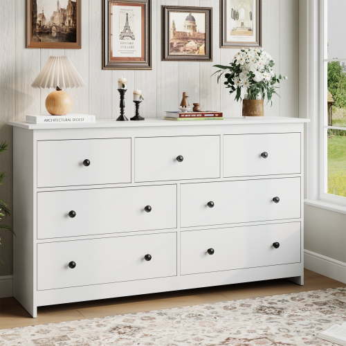 YouTrend 7 Drawer Dresser,White Dresser for Bedroom Drawer Organizer Storage Drawers,Wood Adult Storage Cabinet Living Room Hallway