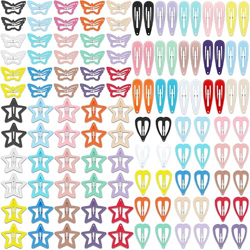 120Pcs Hair Clips for Girls,Non Slip Metal Snap Hair Clips for Kids Star & Butterfly hair accessories (4 Styles and 15 Assorted Colors)