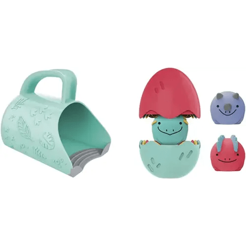 Dr. Brown's CleanUp Dino-Pour Bath Rinse Cup, 0m+ with Dr. Brown's CleanUp Float & Hatch Dino Eggs Nesting Bath Toy, 6m+, BPA Free, Certified Plastic Neutral