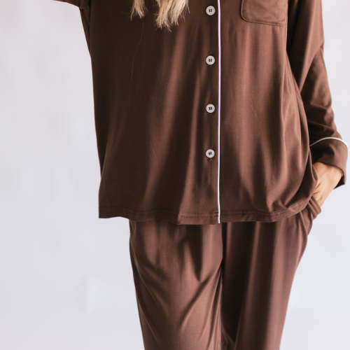 Women's Button Up Set In Chocolate Brown