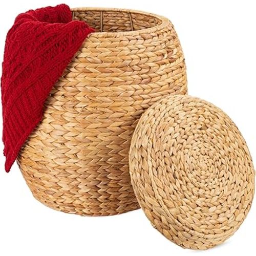 Best Choice Products Vintage Multipurpose Hyacinth Storage Basket, Plant Décor, Handwoven Organizer Tote for Bedroom, Living Room, Bathroom, w/Lid - Natural