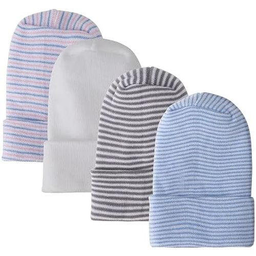 DRESHOW BQUBO 4 Pack Newborn Hospital Hat Infant Baby Hat Cap with Big Bow Soft Cute Knot Nursery Beanie