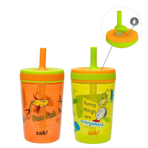 Zak Designs Dr. Seuss Kelso Toddler Cups For Travel or At Home, 15oz 2-Pack Durable Plastic Sippy Cups With Leak-Proof Design is Perfect for Kids (One Fish, Two Fish, Red Fish, Blue Fish)