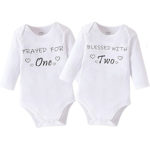 DEFAHN Funny Twins Baby Bodysuits Boys Girls Rompers 2 Pack Twin Matching Clothes Outfits for Newborn Infant