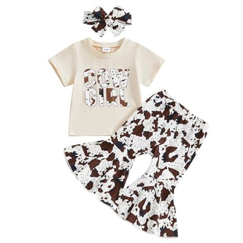 TheFound Infant Baby Girl Clothes Newborn Ruffle Long Sleeve Ribbed Romper Print Bell Bottom Toddler Baby Fall Winter Outfit