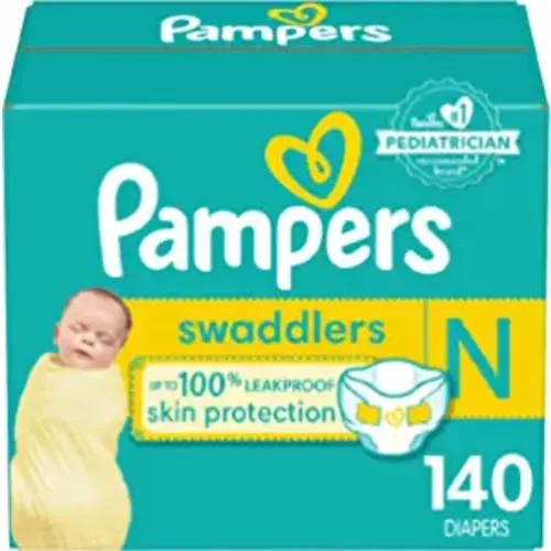 Pampers Swaddlers Newborn Diapers | Size 0, 140 Count | Ultra Soft Disposable Baby Diapers