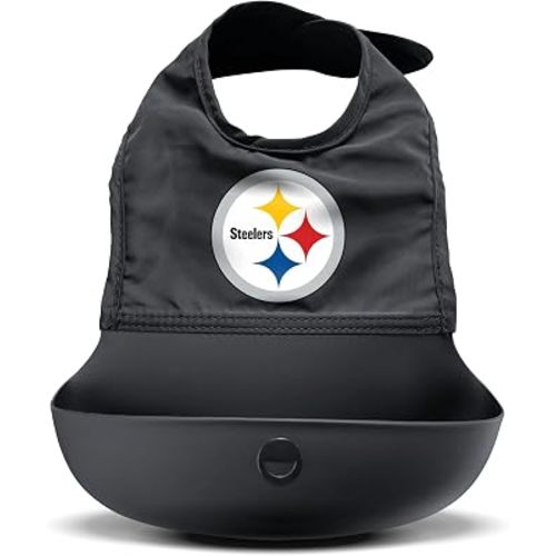 Smilo Silicone Bib - Officially Licensed NFL Fabric & Silicone Baby Bib with Crumb Catcher for Babies and Toddlers