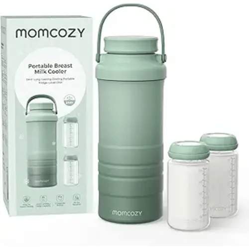 Momcozy 22oz Portable Breast Milk Cooler for Outdoor, Life Saver with 360° Total Cooling for 24 Hours, Larger Capacity Travel Breastmilk Chiller with 2pcs Baby Bottles for Breastmilk Storage