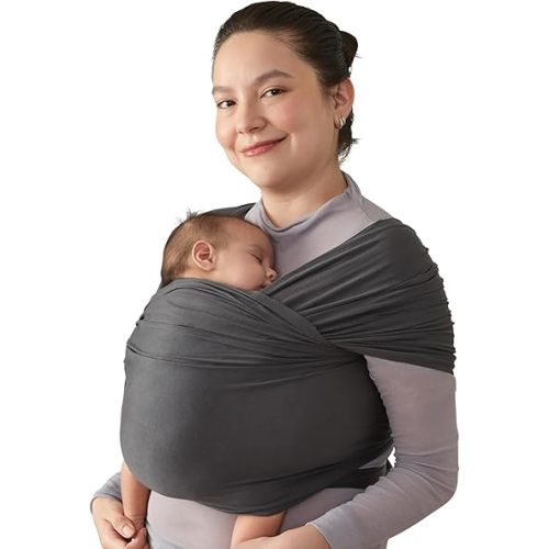 Ergobaby Aura Baby Wrap Carrier for Newborn 0-12 Months (8-25 lbs) - Soft Stretchy Infant Wrap Carrier with Hip-Healthy Positioning, Pre-Tied Design - Soft Black