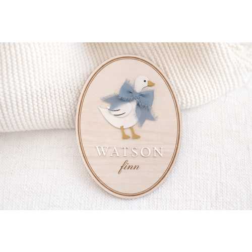 Goose baby name announcement sign | custom newborn name plate | personalized birth announcement for hospital | ribbon bow lace wood plaque