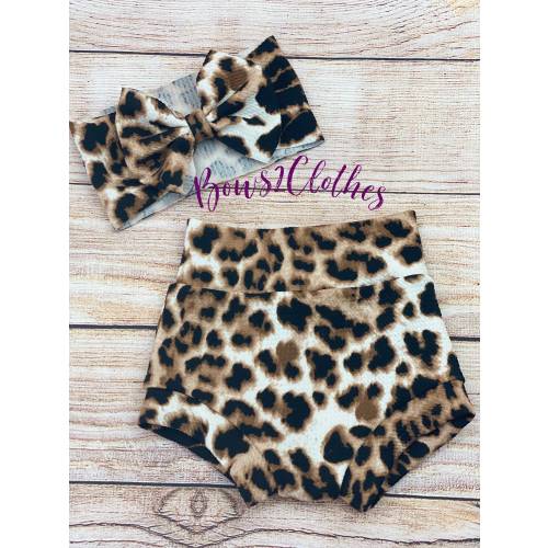 Leopard Print Baby Bummies and Headwrap Set
