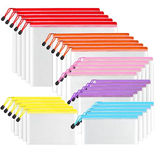 SUNEE Multisize Mesh Zipper Pouch (6 Colors, 30 Packs), Mesh Bags with Zipper for School Office Supplies, Puzzles & Games, Accessories