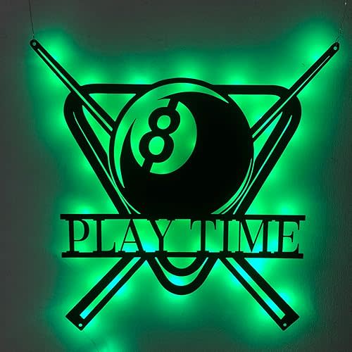 Metal Sign LED Lights - Personalized Billiard Club Decor, Eightball, Game Room Wall Hanging for Billiard Lovers