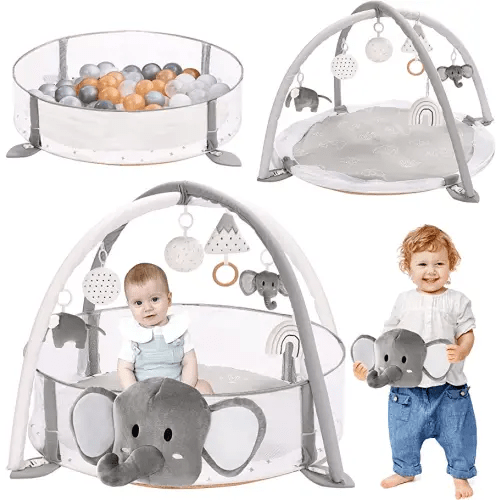 5-in-1 XL Large Baby Gym & Ball Pit, Play Mat & Play Gym, Combination Baby Activity Gym with Milestone Cards for Sensory Exploration and Motor Skill Development, Balls are not Included