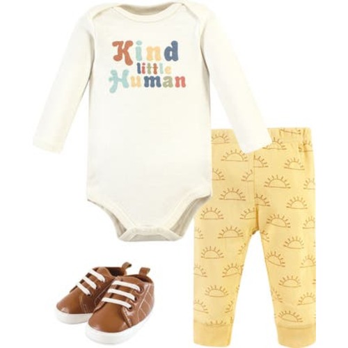 Three-Piece Long-Sleeve Bodysuit Outfit with Pants and Footwear, 3-6M