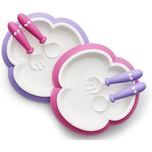 BABYBJORN Baby Plate, Spoon and Fork - Pink/Purple, 2-Pack