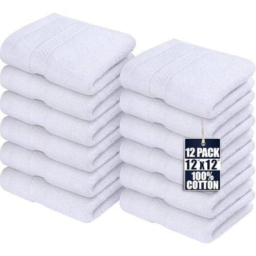 Utopia Towels 12 Pack Premium Wash Cloths Set, 12 by 12 Inches, 100% Cotton Ring Spun, Highly Absorbent and Soft Feel Essential Washcloths for Bathroom, Spa, Gym, and Face, White
