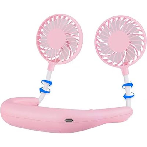 Haomaomao Portable Neck Fan 2500 mAh Rechargeable USB Hands-Free Mini Face Cooling Personal Double Headed Rotatable Small Fan for Working Office Reading Traveling Outdoor Sport
