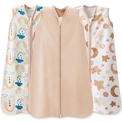 Wrrernsin Baby Sleep Sack 0-6 Months,100% Cotton TOG 0.5 Wearable Blanket for Newborn and Infant, 3 Pack 2-Way Zipper Lightweight Sleeping Bags for Toddler