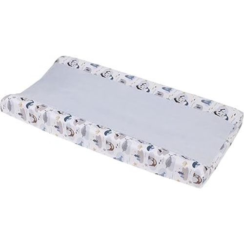 NoJo Arctic Adventure Light Blue, White, Navy and Taupe Whales, Penguins, Walrus and Otters Super Soft Contoured Changing Pad Cover