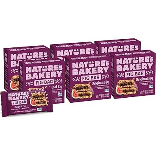 Nature’s Bakery Whole Wheat Fig Bars, Original Fig, Real Fruit, Vegan, Non-GMO, Snack bar, 6 boxes with 6 twin packs (36 twin packs)