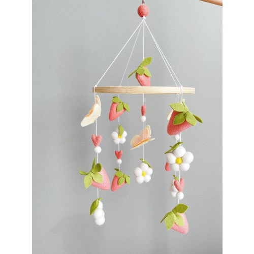 Strawberry baby girl mobile, Strawberry felt mobile, Strawberry crib mobile, Strawberry nursery mobile, Fruit baby girl mobile