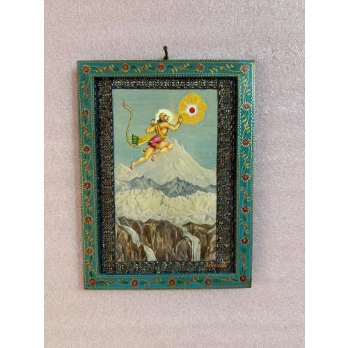 Vintage Hanuman Photo Frame: Hand-Painted Wooden Wall Decor (9x12)