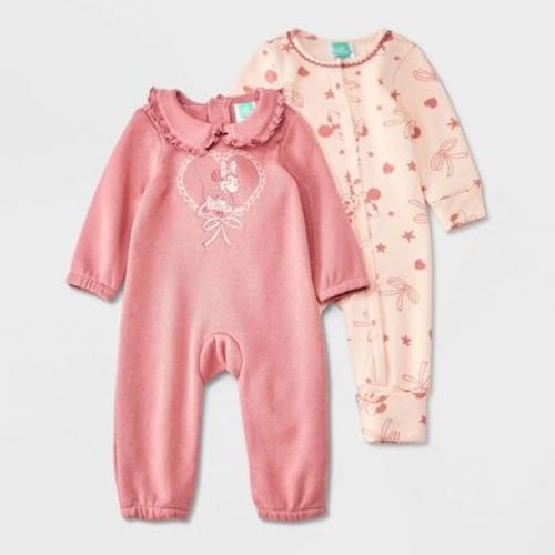 Baby Girls' 2pk Disney Minnie Mouse Long Sleeve Romper - Pink 3-6M