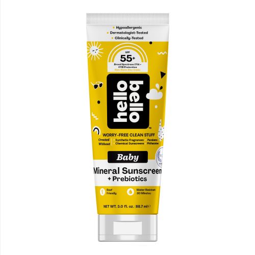 Hello Bello Mineral SPF 55+ Sunscreen Lotion with Prebiotics I Water Resistant and Reef Friendly Sun Protection for Babies and Kids I 3 fl oz